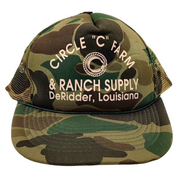 Vintage Trucker Hat Rope Foam Front Mesh Snapback Camo Green Circle C Farm Cap - Picture 5 of 14